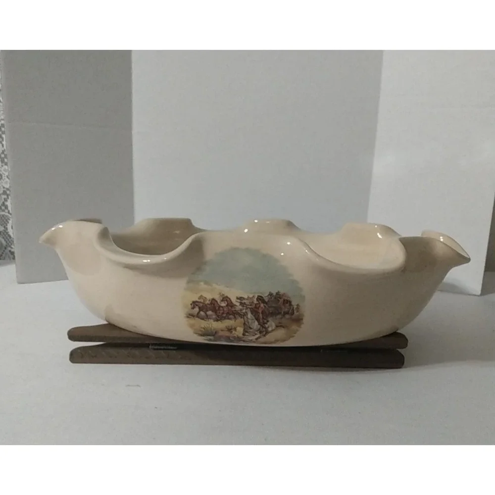 Old West Stagecoach Baking Dish Marshall TX Charles Russell VTG Yesteryears